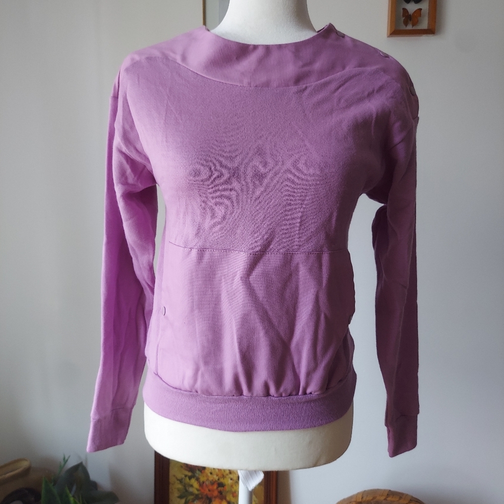 Vintage 70s J.E. Sweet Lilic Purple Long Sleeve Sweatshirt With Snaps Medium